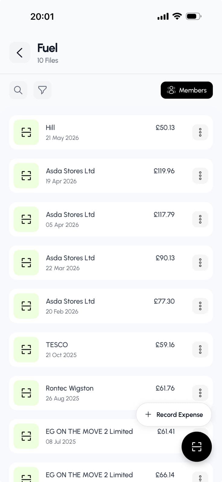 AI-backed receipt capture, in real time