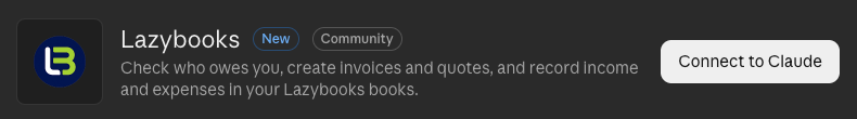 The Lazybooks listing in Claude's directory with the Connect button